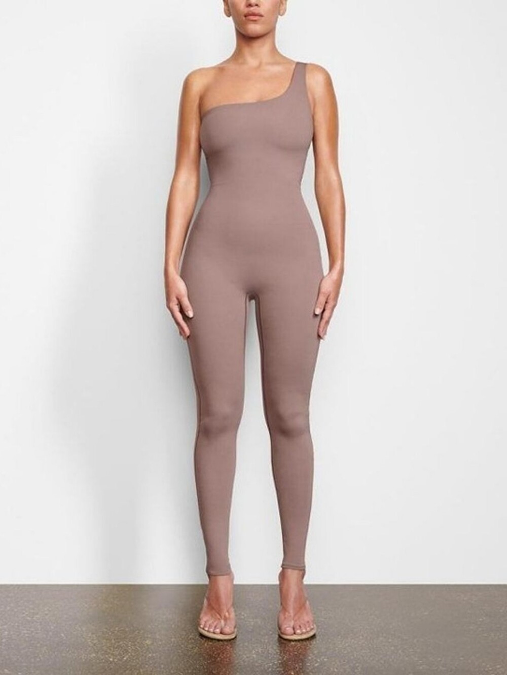 Skims Umber One Shoulder All In One Jumpsuit,